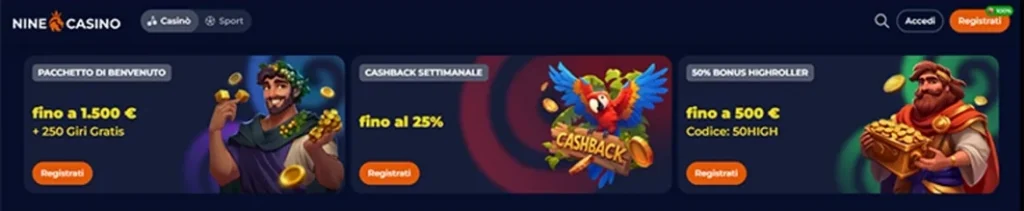 Offerte bonus su NineCasino